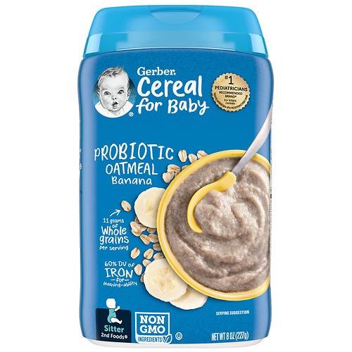 Order Gerber Probiotic Baby Cereal Oatmeal Banana - 8.0 oz food online from Walgreens store, Waterbury on bringmethat.com