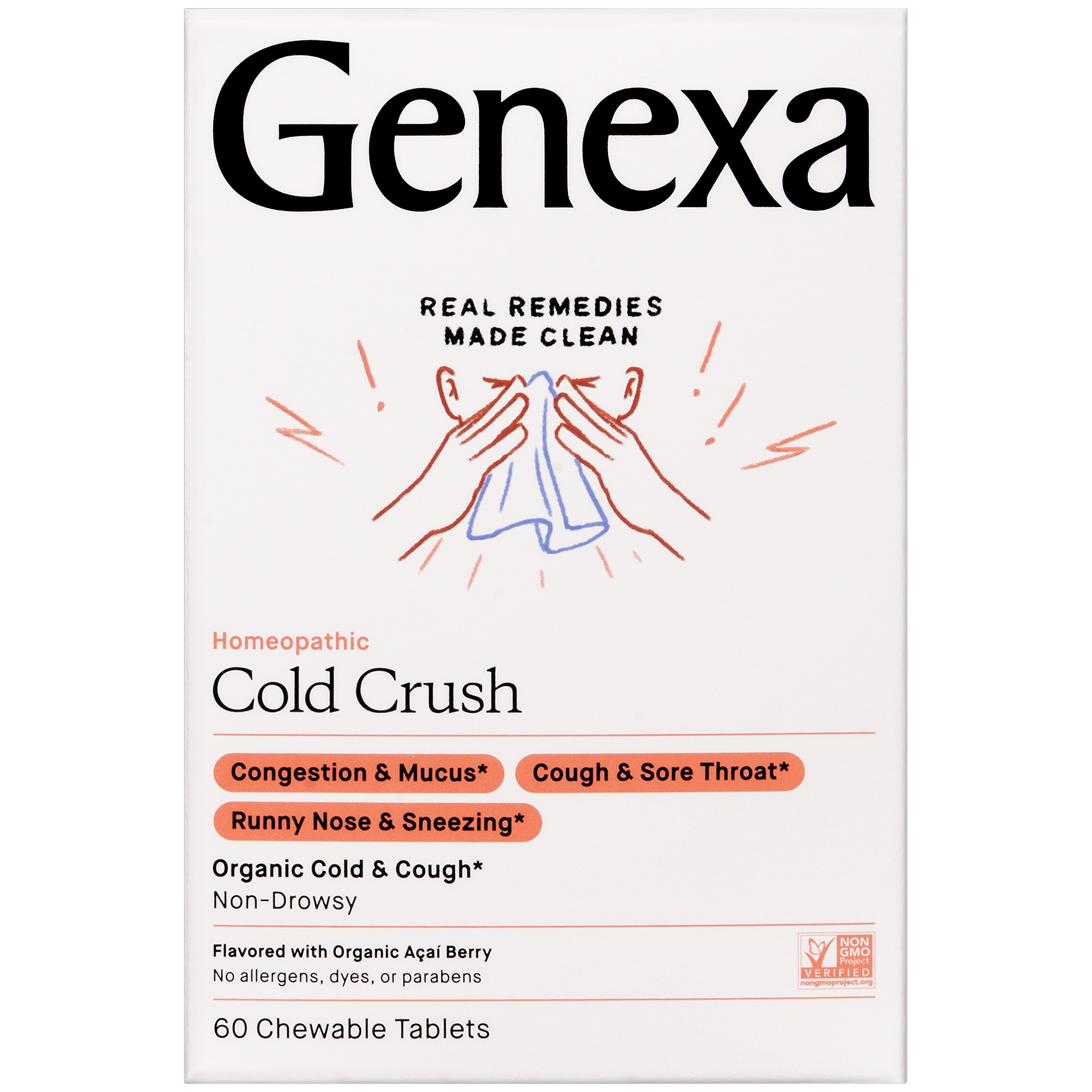 Order Genexa Non-Drowsy Cold Crush Chewable Tablets, Berry - 60 ct food online from Rite Aid store, Aston on bringmethat.com