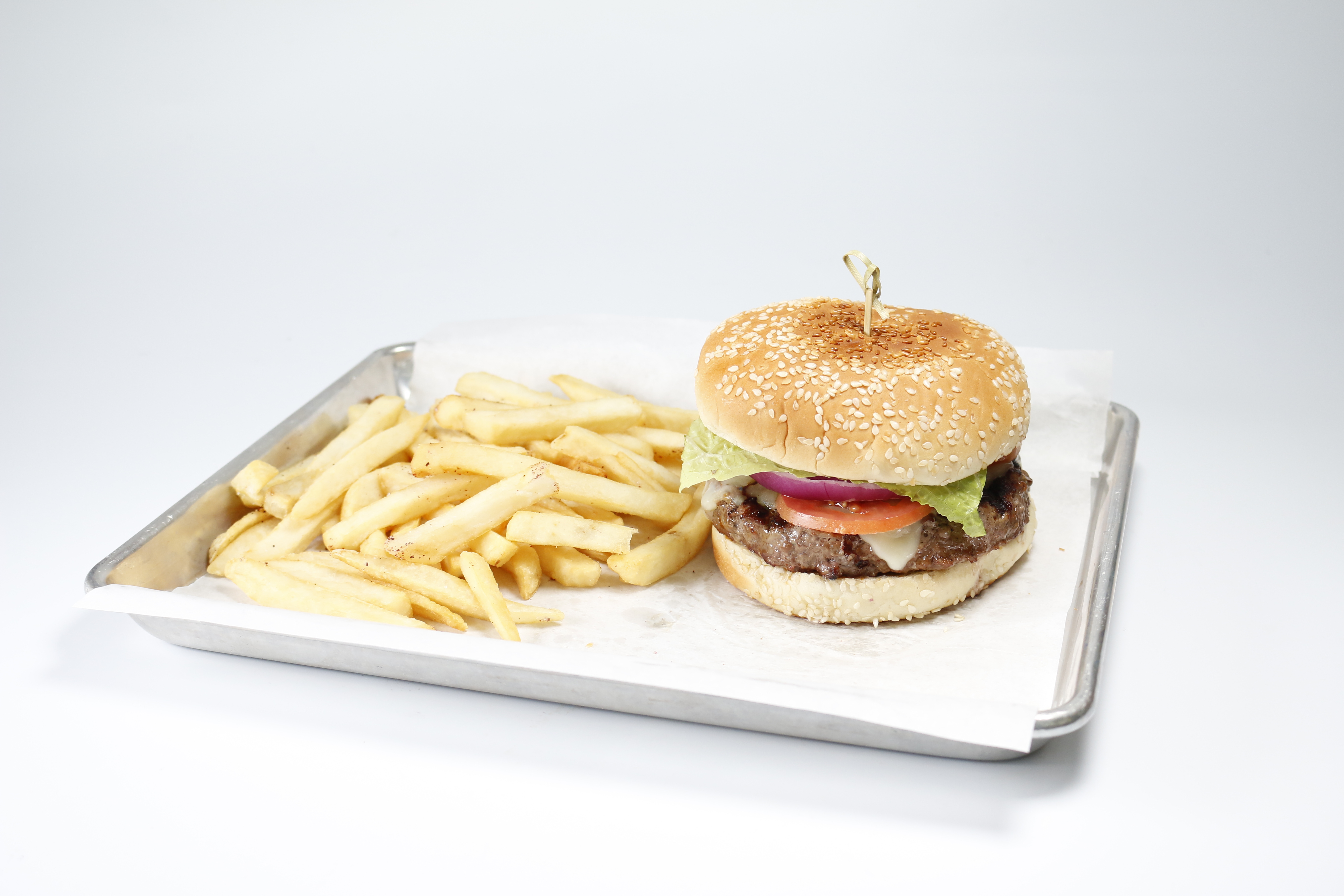Order Beef Burger with Fries  food online from Wing Pop By Gyro Express store, San Francisco on bringmethat.com