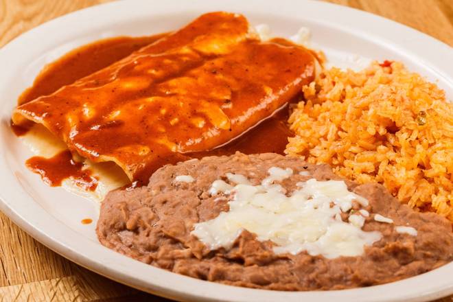 Order 29. Enchilada Dinner (2 pcs) food online from Los Tres Amigos Mexican Restaurant store, Slidell on bringmethat.com