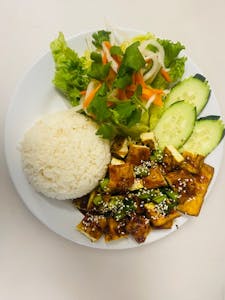 Order Tofu Rice Plate With Veggies food online from Banh Mi Express store, Brentwood on bringmethat.com