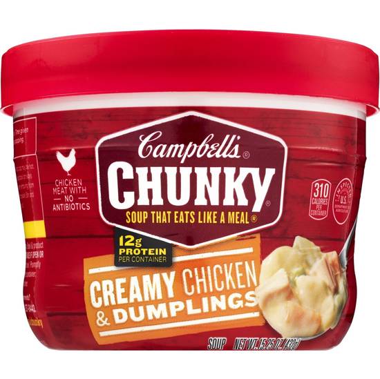 Order Campbell's Chunky: Creamy Chicken & Dumplings Microwavable Soup Bowl, 15.25 OZ food online from Cvs store, FARGO on bringmethat.com