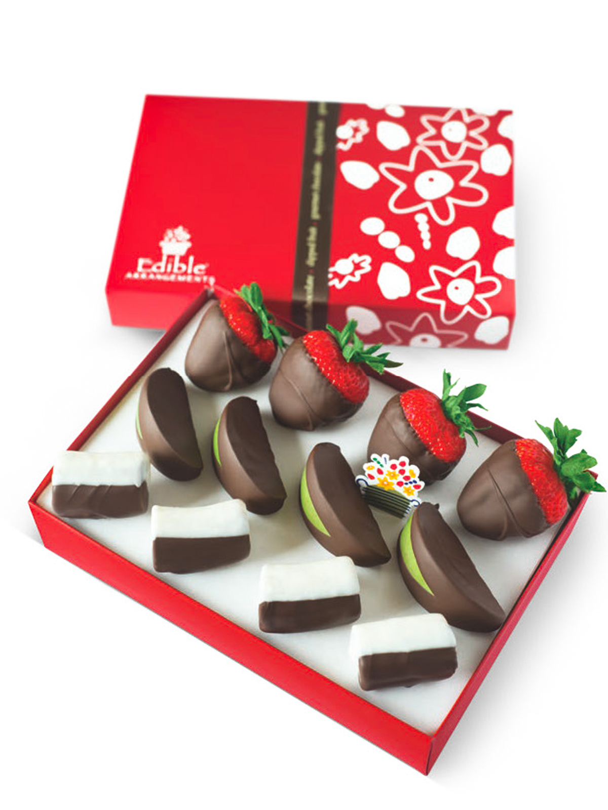 Order Chocolate Apple, Banana, & Strawberry Box – 12 ct food online from Edible Arrangements store, Rancho Cucamonga on bringmethat.com