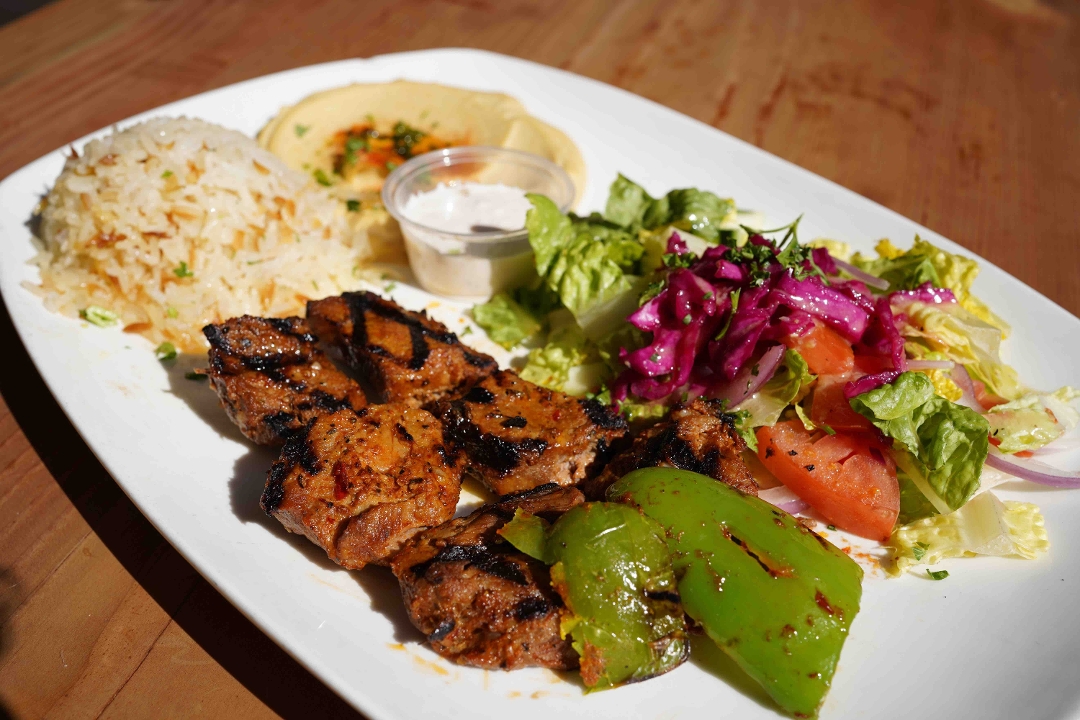 Order Lamb Shish Kebab Plate food online from Pasha Mediterranean store, Redwood City on bringmethat.com