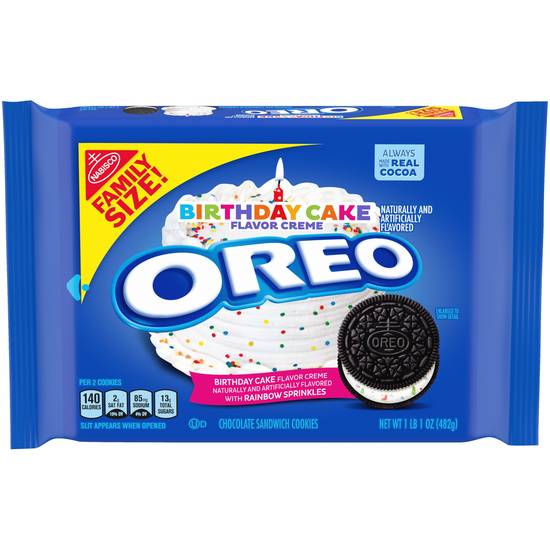 Order Oreo Birthday Cake Chocolate Sandwich Cookies, Family Size, 17 OZ food online from Cvs store, PEARL on bringmethat.com