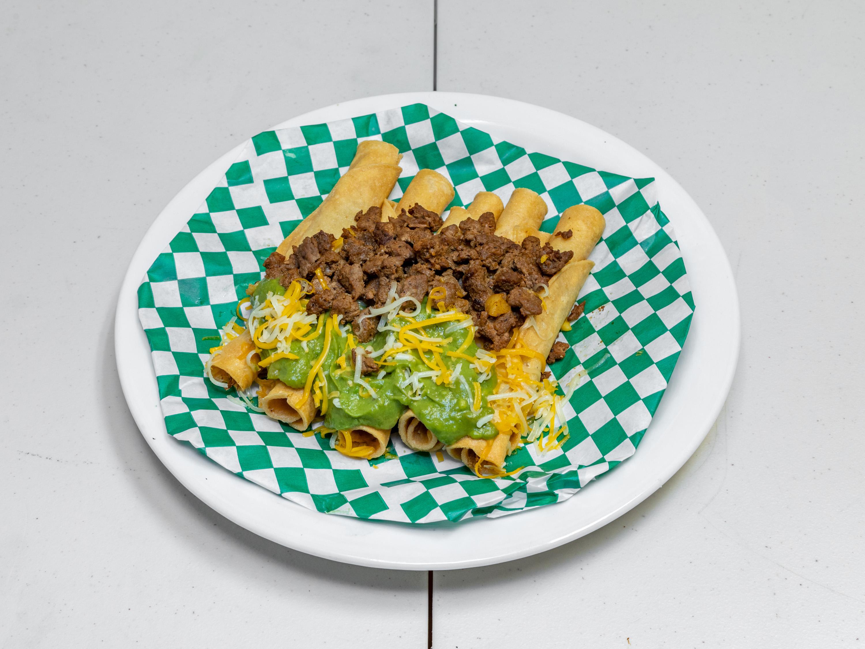 Order 5 Rolled Tacos Carme Asada food online from Adalberto Mexican store, Scottsdale on bringmethat.com