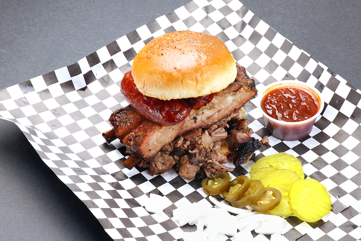 Order The "Cyclone"- 3 Meat Sandwich food online from Winners Bbq store, Plano on bringmethat.com