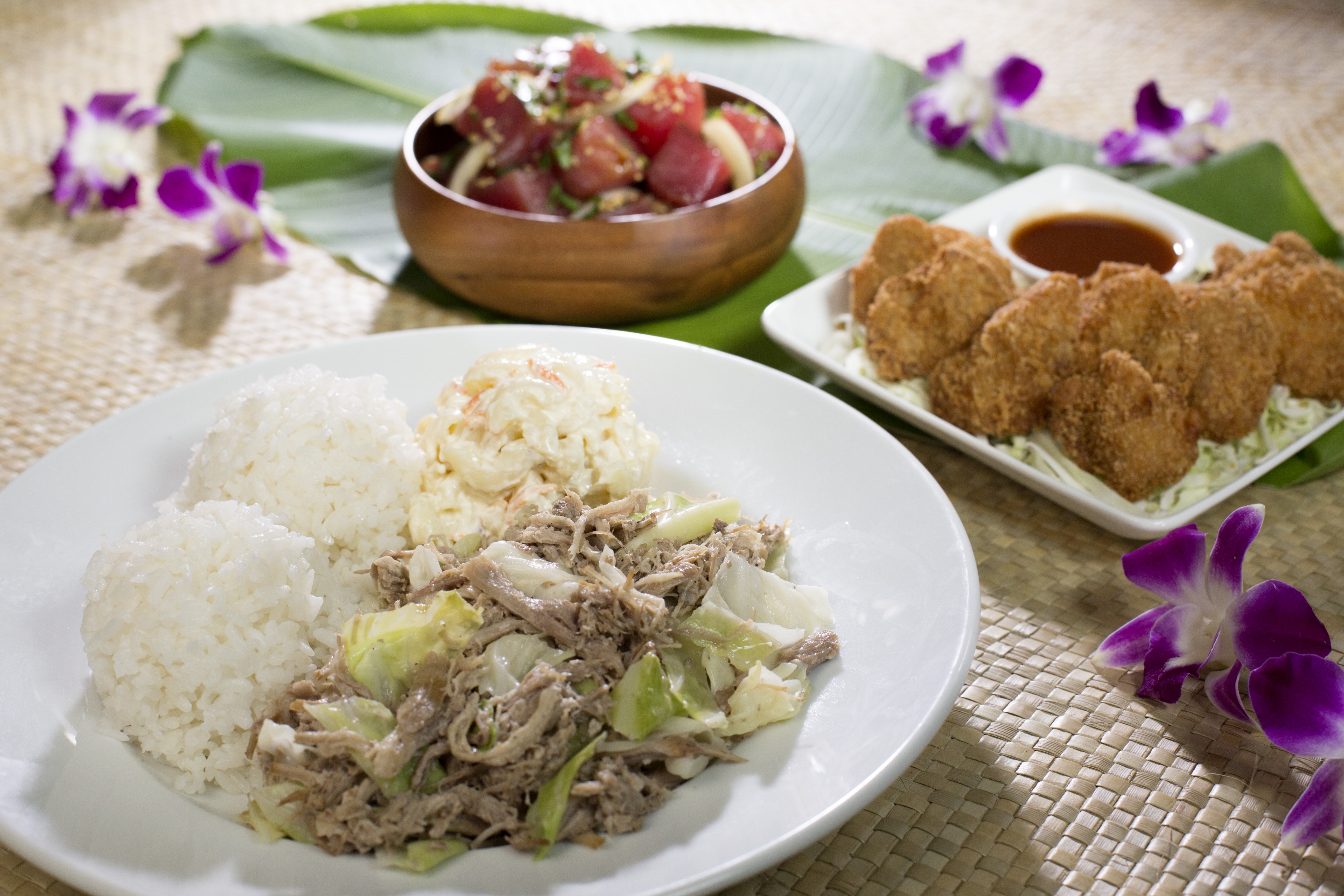 Order Mini Kalua Pork with Cabbage Platter food online from L&L Hawaiian Bbq store, San Diego on bringmethat.com