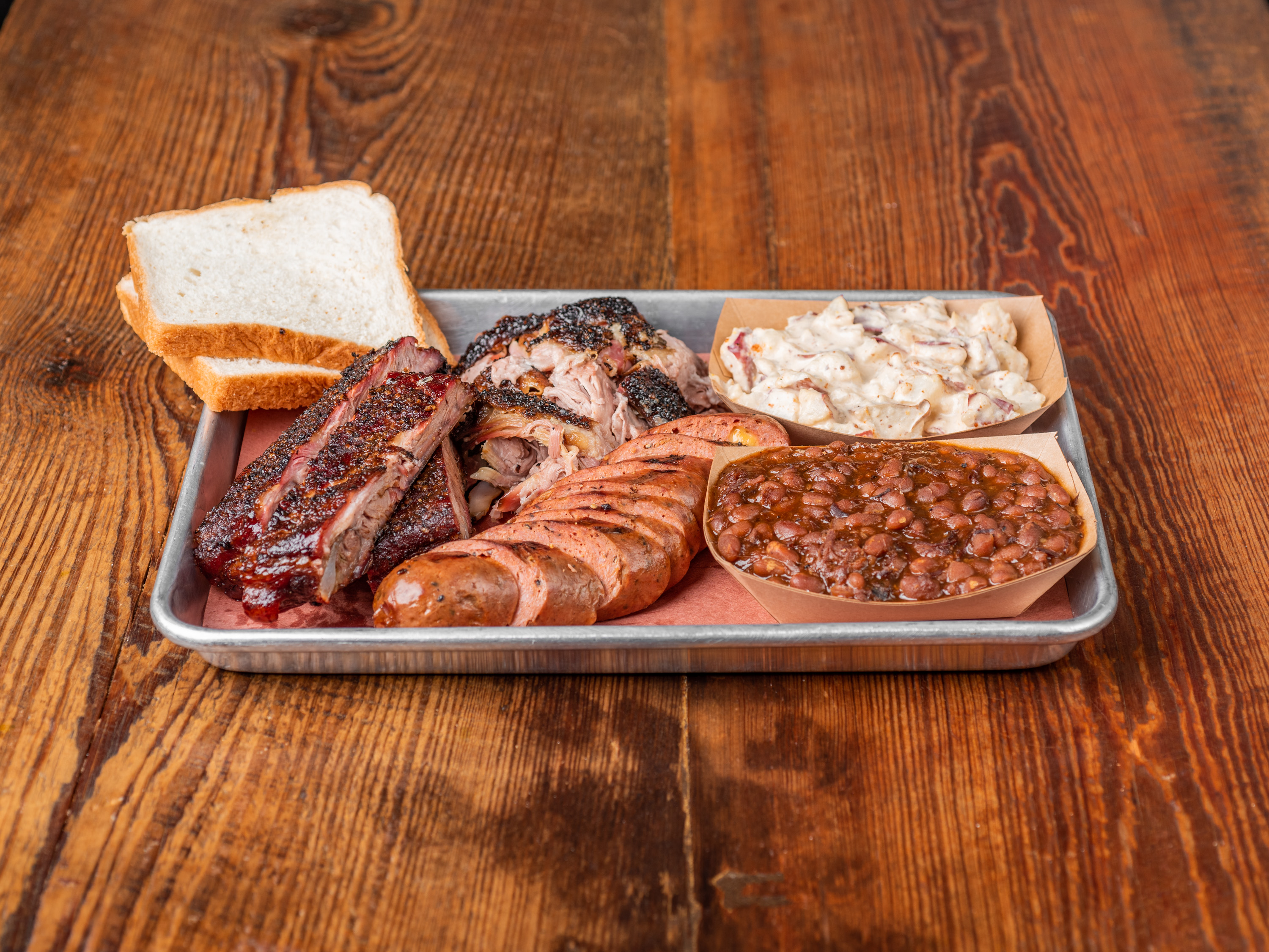 Order 3 Meats Plate food online from Blanchard Bbq store, Lafayette on bringmethat.com