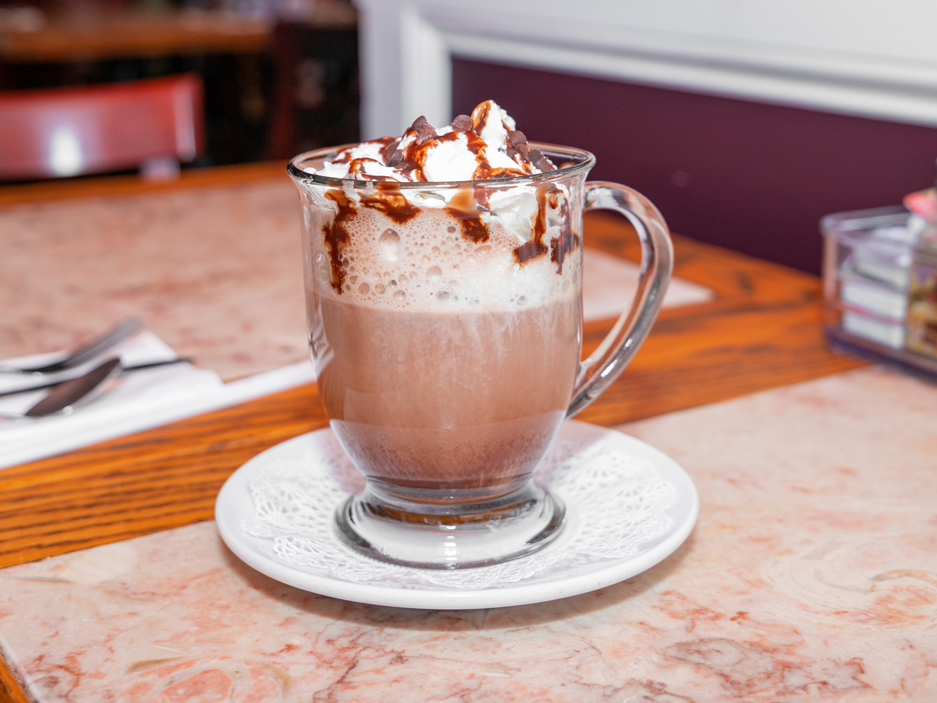Order Hot Chocolate with Whipped Cream food online from The Spot Cafe store, Watertown on bringmethat.com