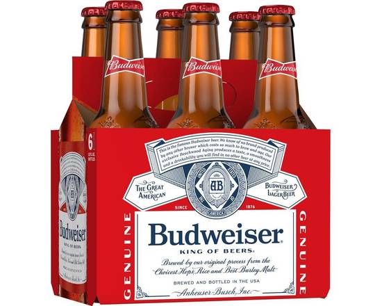 Order Budweiser, 6pk-12oz bottle beer (4.2% ABV) food online from 50th Street Liquor, Beer & Wine store, Lubbock on bringmethat.com