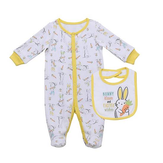 Order Baby Starters® Newborn 2-Piece Bunny Kisses Sleep and Play Footie and Bib Set food online from Bed Bath & Beyond store, Lancaster on bringmethat.com