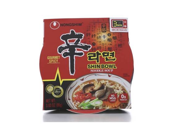 Order Nongshim Shin Bowl Noodle Soup - Gourmet Spicy, 3.03oz food online from Loma Mini Market store, Long Beach on bringmethat.com