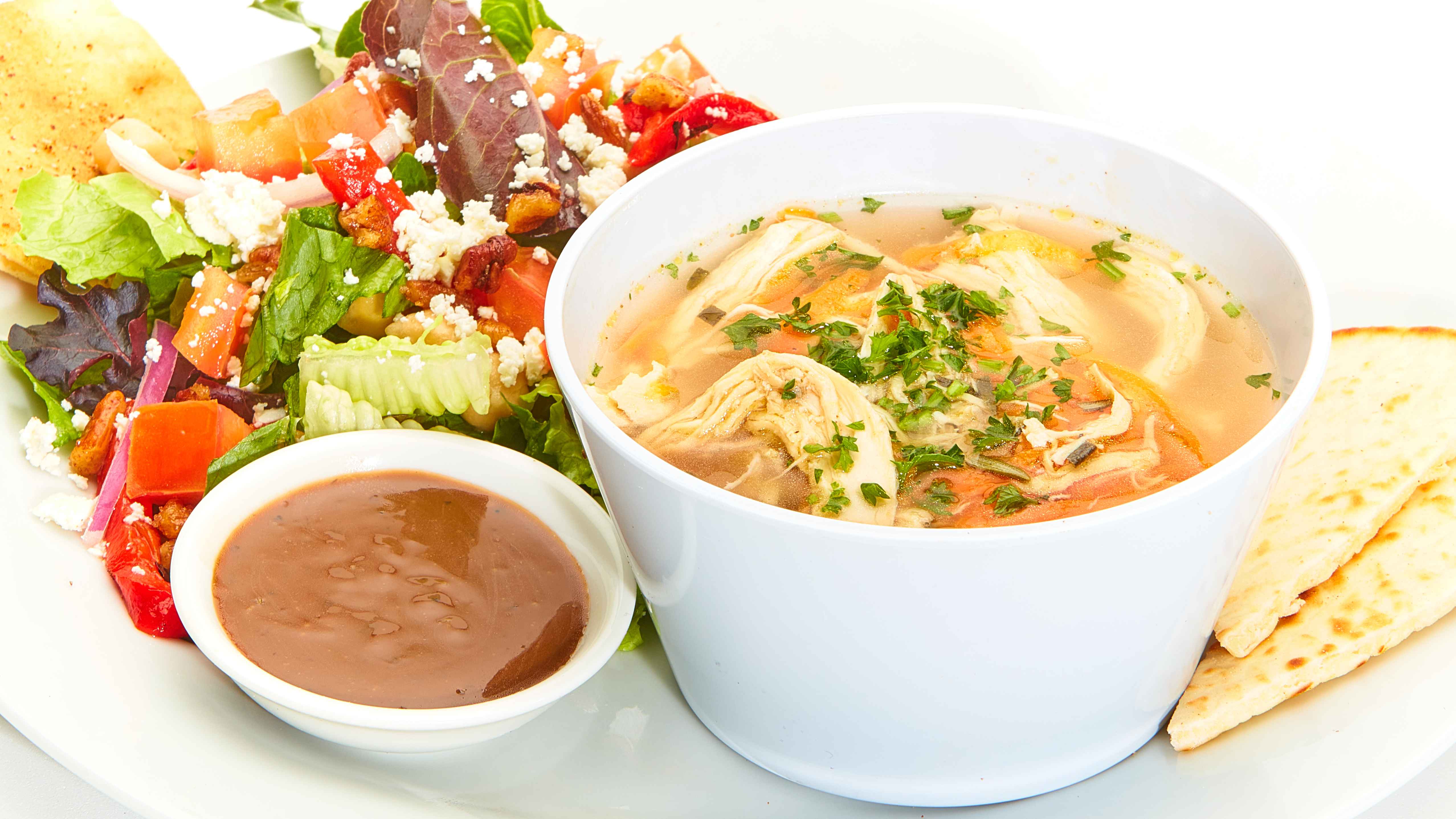 Order Soup with Mediterranean Salad food online from Taziki's Mediterranean Cafe store, Charlotte on bringmethat.com