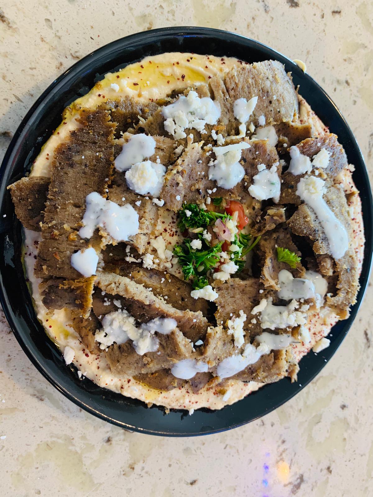 Order  Hummus and Meat Plate food online from Baghdad Gyro store, Beaverton on bringmethat.com