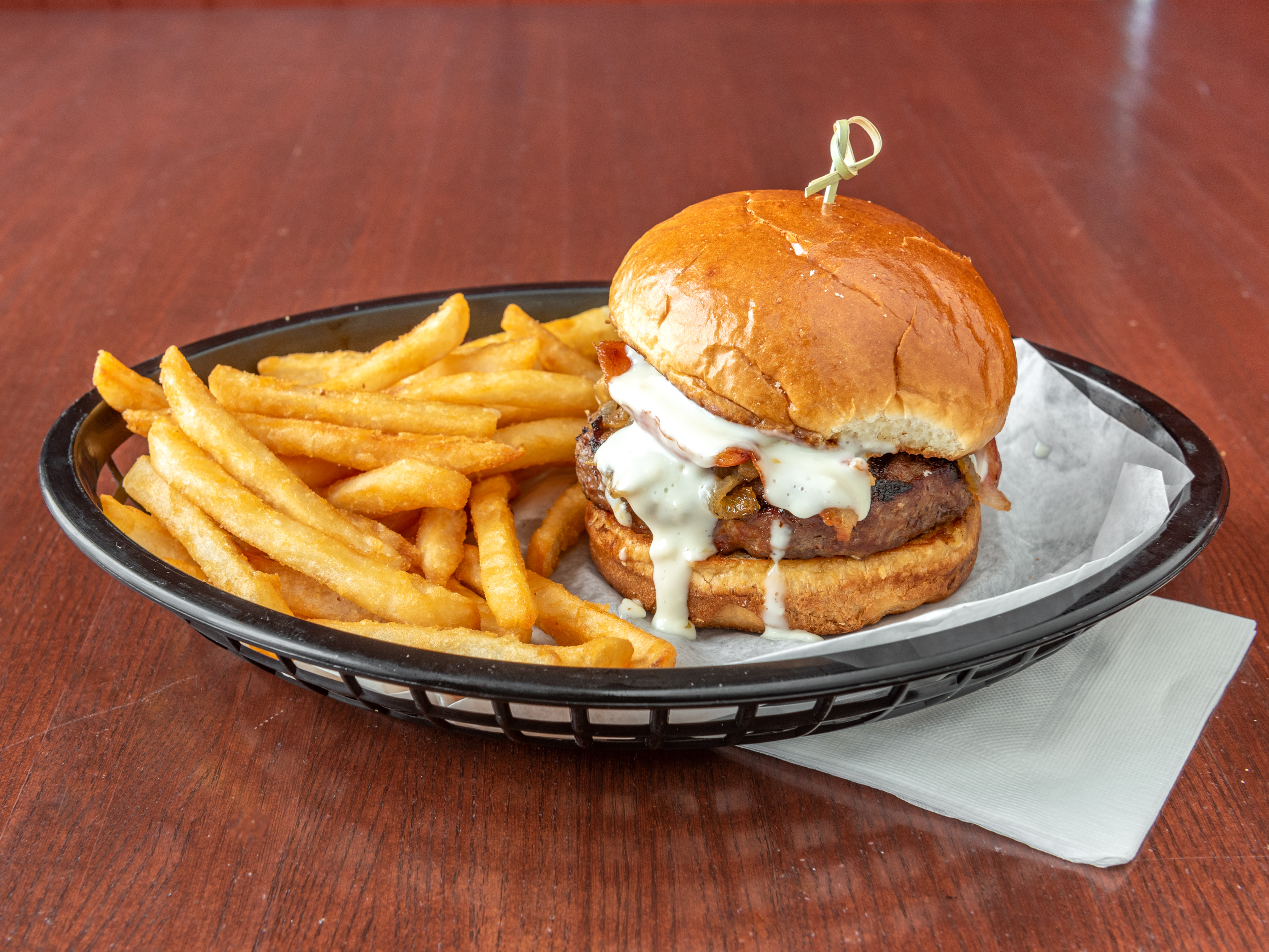 Order Black and Bleu Burger  food online from Tipsy Goat Tavern store, Cary on bringmethat.com