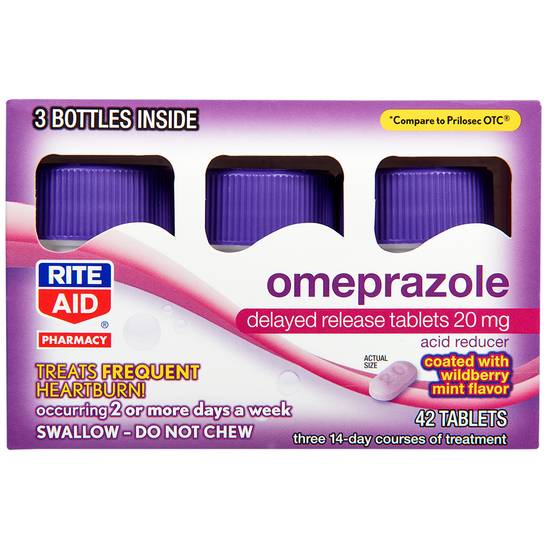 Order Rite Aid Omeprazole Delayed Release Tablets, 20mg, Wildberry Mint (42 ct) food online from Rite Aid store, Wellington on bringmethat.com