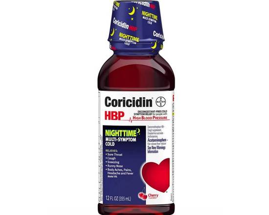 Order Coricidin HBP Nighttime Multi-Symptom Cold 12 oz food online from McLean Ave Pharmacy store, Yonkers on bringmethat.com