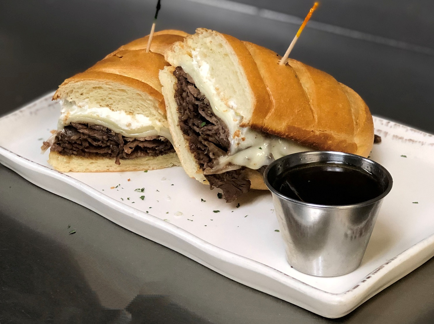 Order French Dip Sandwich food online from High Park Tap House store, Mission Viejo on bringmethat.com