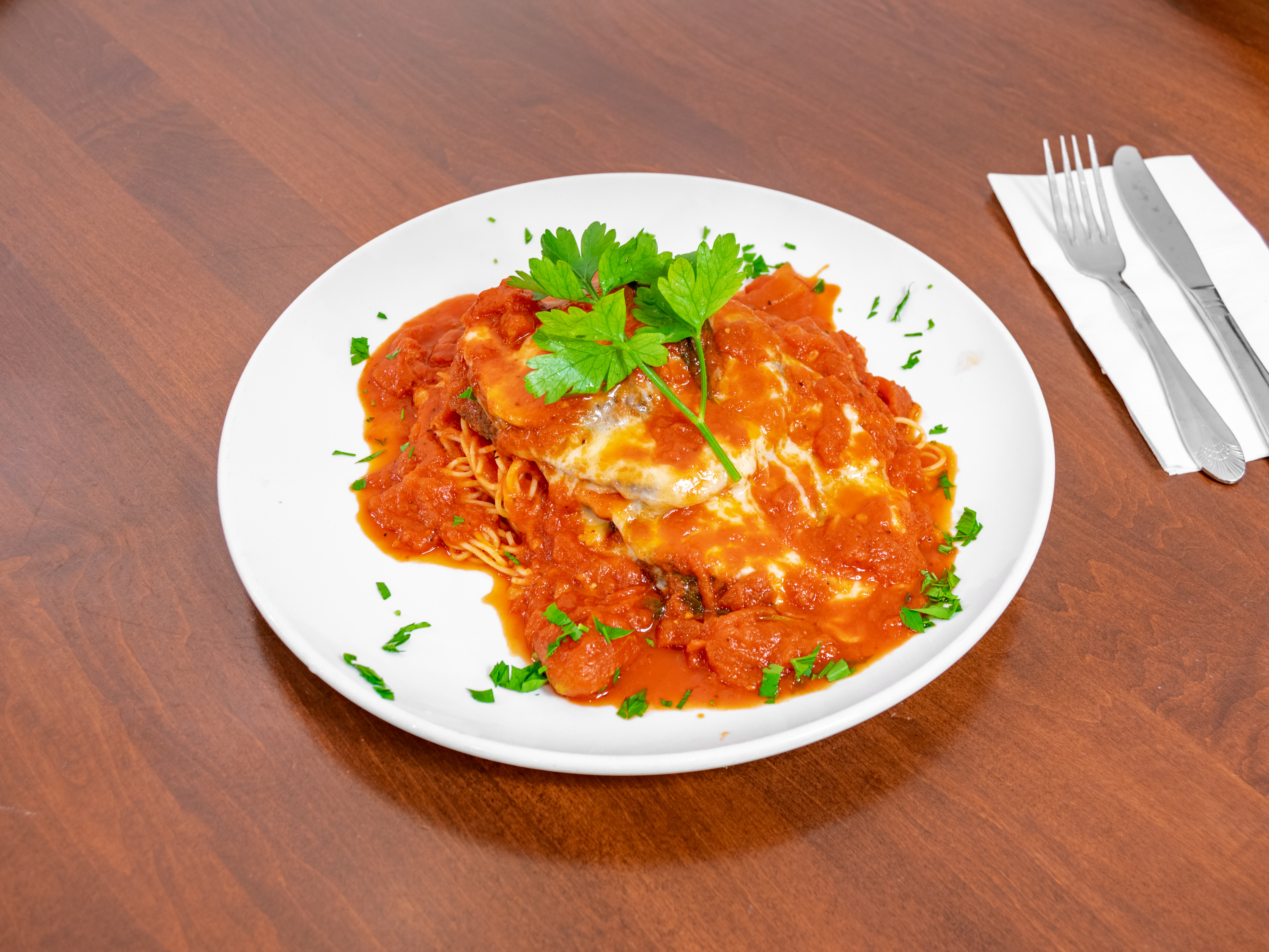 Order Eggplant Parmigiana and Cappellini  food online from Ventura's Offshore Cafe store, Northfield on bringmethat.com