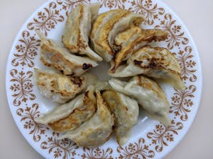 Order Pan Fried Dumplings (10) food online from Wok & Roll store, Houston on bringmethat.com