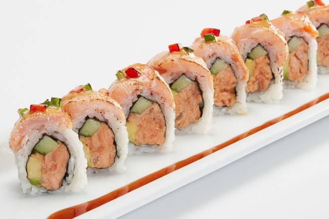 Order SMOKY SALMON ROLL* food online from RA Sushi store, Leawood on bringmethat.com