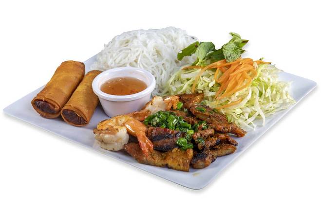 Order 60. Vermicelli Combo (Bun Tom, Thit Nuong, Cha Gio) food online from Pho Tung & Cafe store, Lake Forest on bringmethat.com