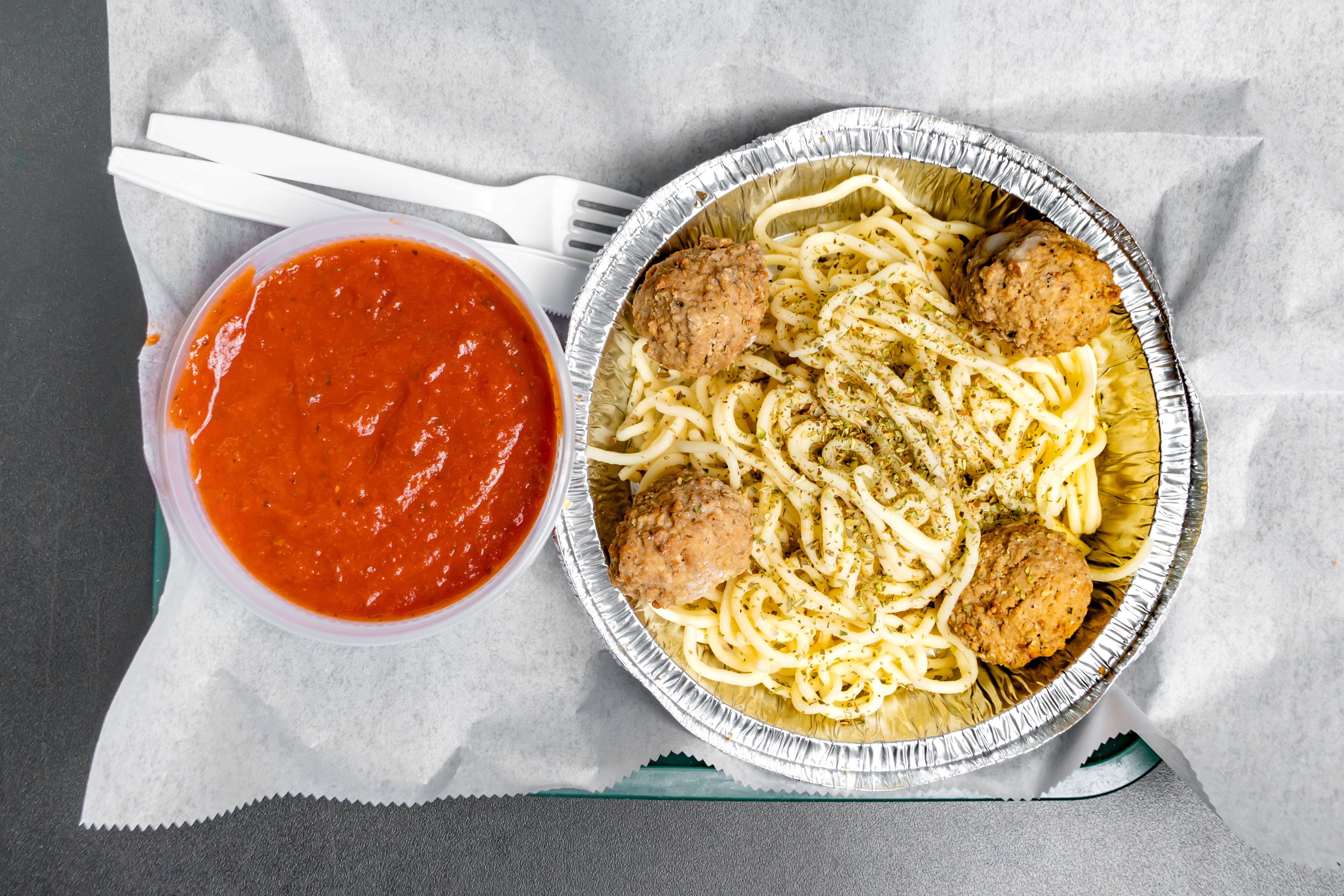 Order Italian Spaghetti with Meatballs - Pasta food online from Starvin Marvin Pizza store, Gaithersburg on bringmethat.com