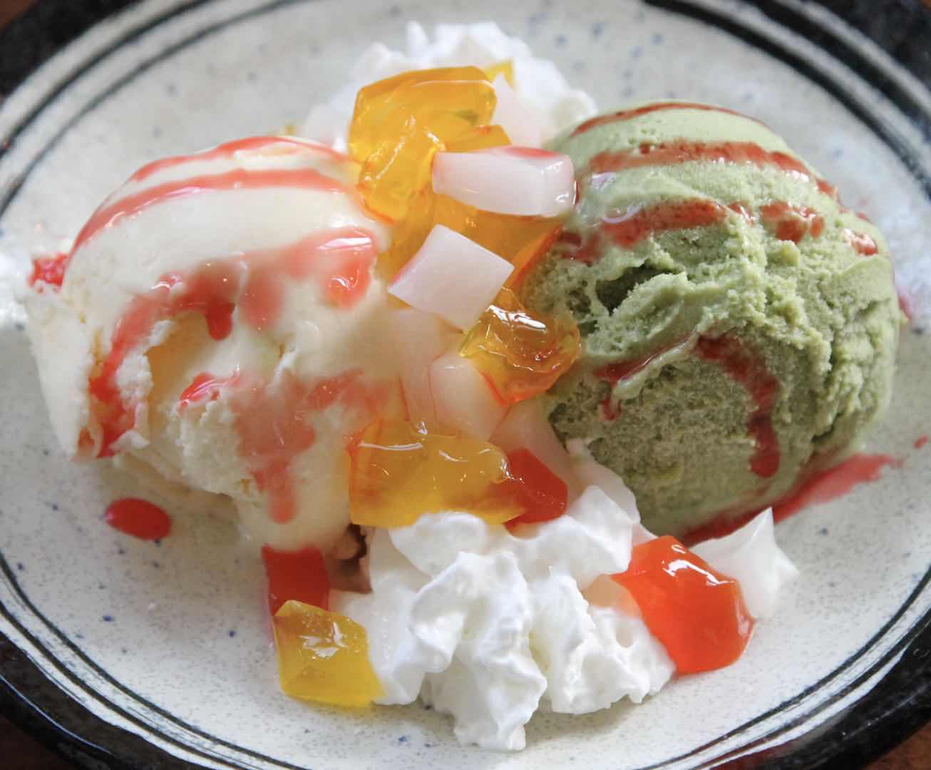 Order 2 Scoop of Ice Cream Vanilla Matcha food online from Ramen Legend store, Salt Lake City on bringmethat.com