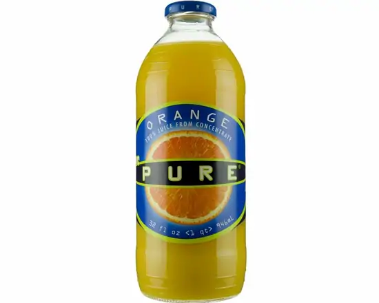 Order Mr Pure Orange juice , 32oz bottle food online from Ogden Wine & Spirit store, Naperville on bringmethat.com