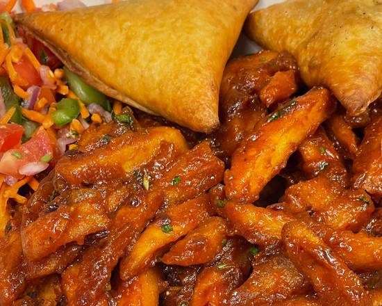 Order Chips masala with 2 beef samosas food online from Kilimanjaro Grill store, Minneapolis on bringmethat.com