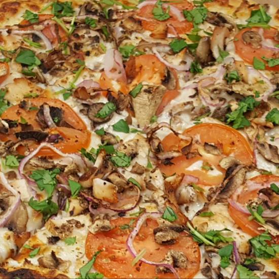Order 8" Chicken Supreme Baked Pizza food online from Valentino Gourmet store, Camarillo on bringmethat.com