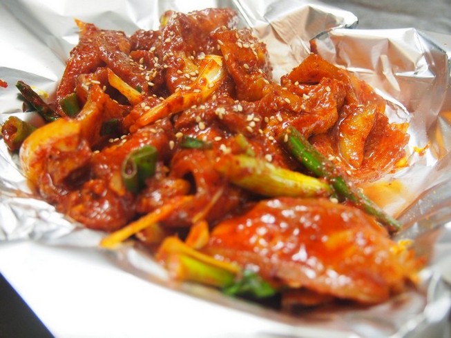 Order H-32. Stir Fried Spicy Pork Belly (제육볶음/辣炒猪肉) food online from Restaurant Namsan store, Los Angeles on bringmethat.com