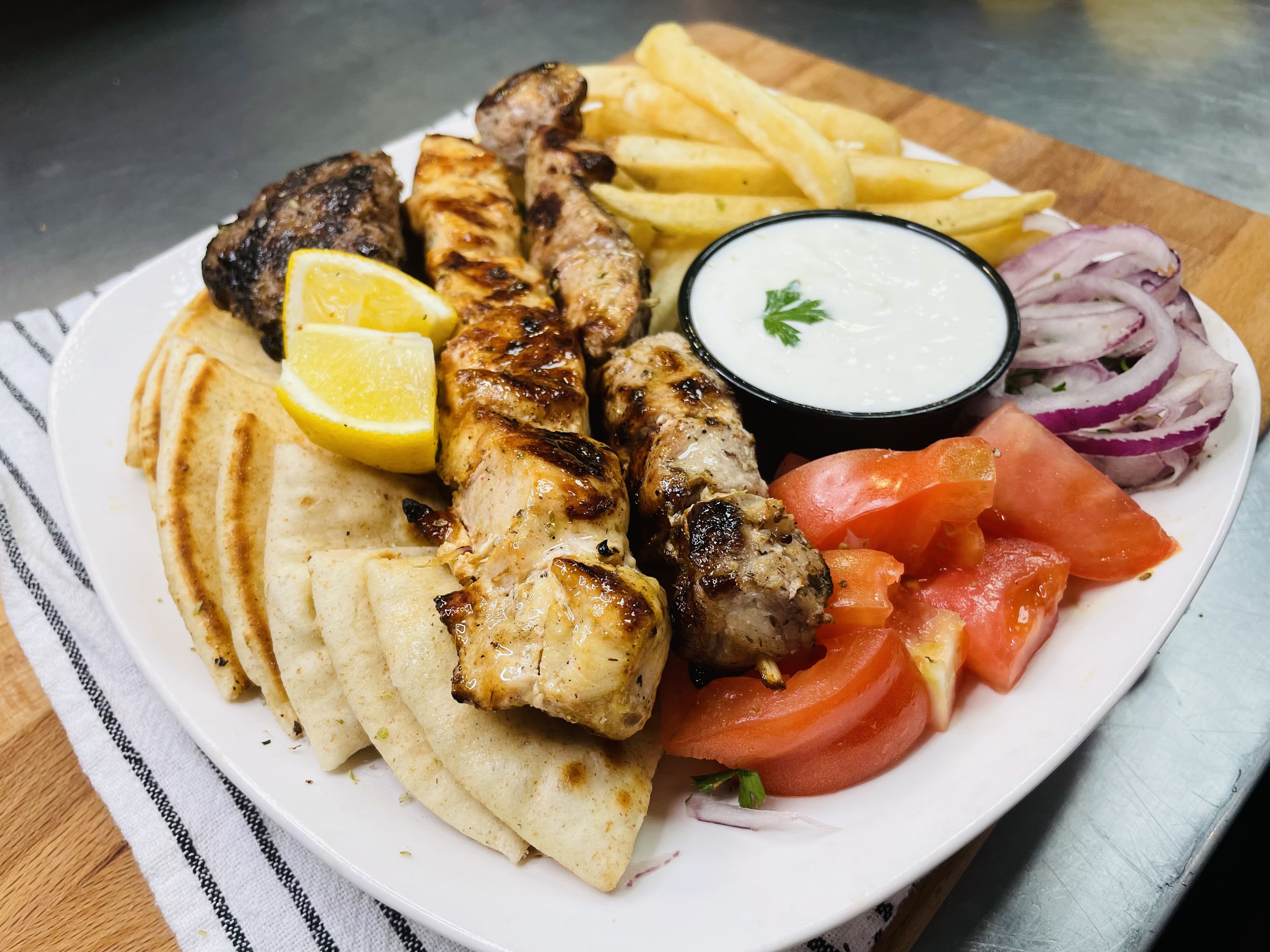 Order Souvlaki Plate food online from Greek Spot store, Sunnyvale on bringmethat.com