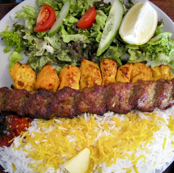 Order Kabob Koobideh & Chicken Boneless Kabob w/ Basmati Rice food online from Healthy Grill store, Escondido on bringmethat.com