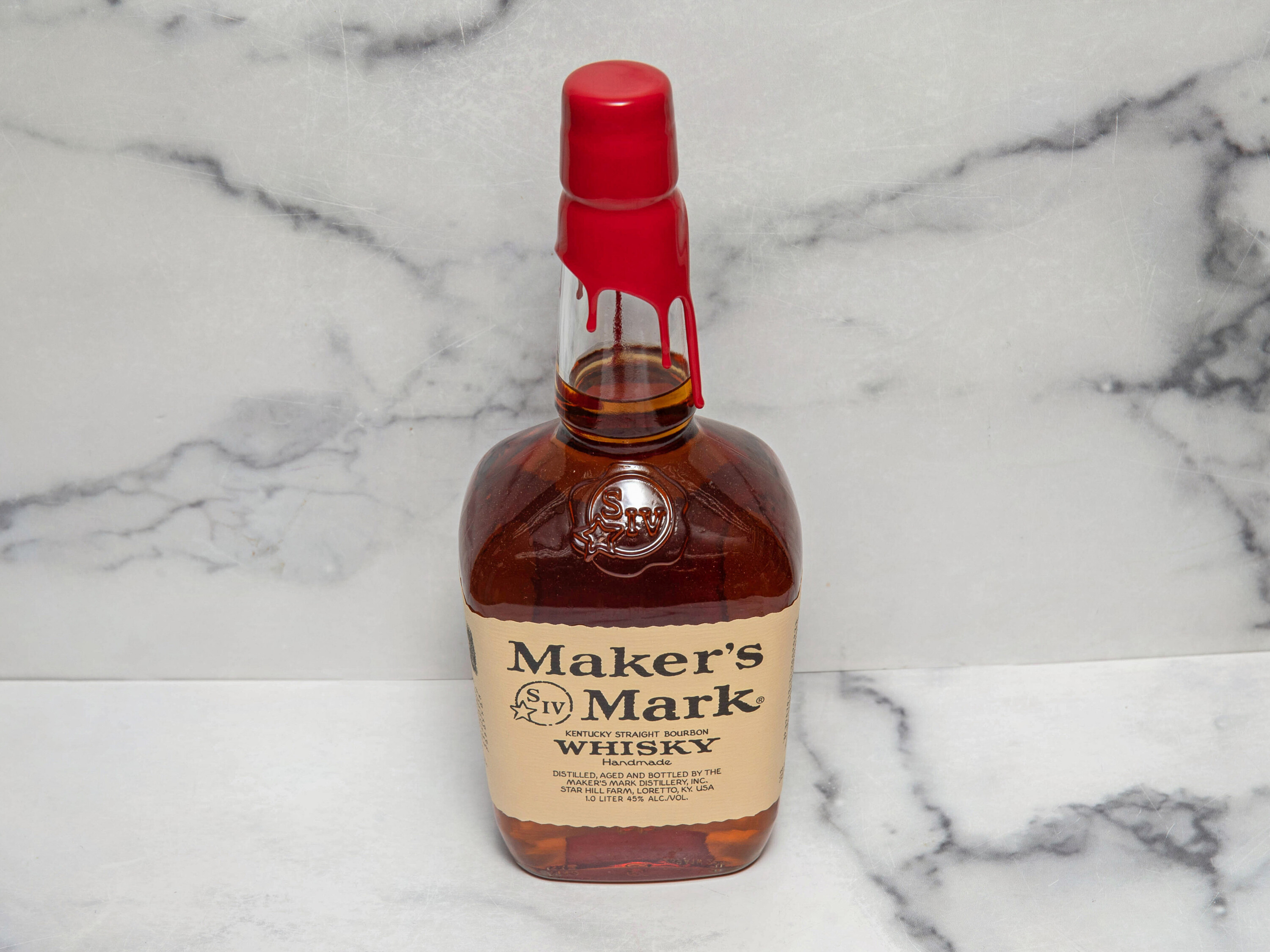 Order Maker's Mark Bourbon Whisky 1 Liter Bottle food online from Dream Mart Liquor store, Huntington on bringmethat.com