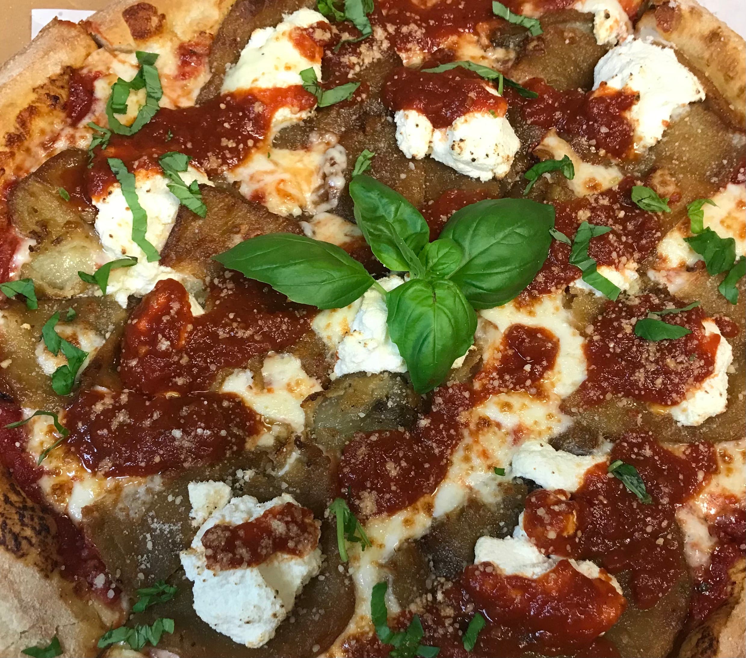Order Eggplant Parmigiana Pizza - Personal 10'' food online from Family Pizzeria store, Quakertown on bringmethat.com