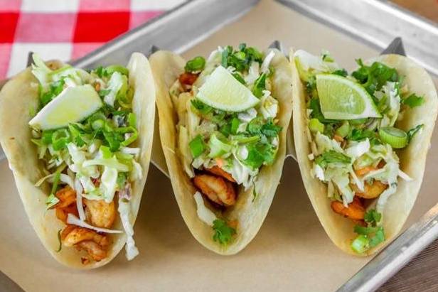 Order 1 Shrimp Taco food online from Scott's Kitchen and Catering at Hangar 29 store, Kansas City on bringmethat.com