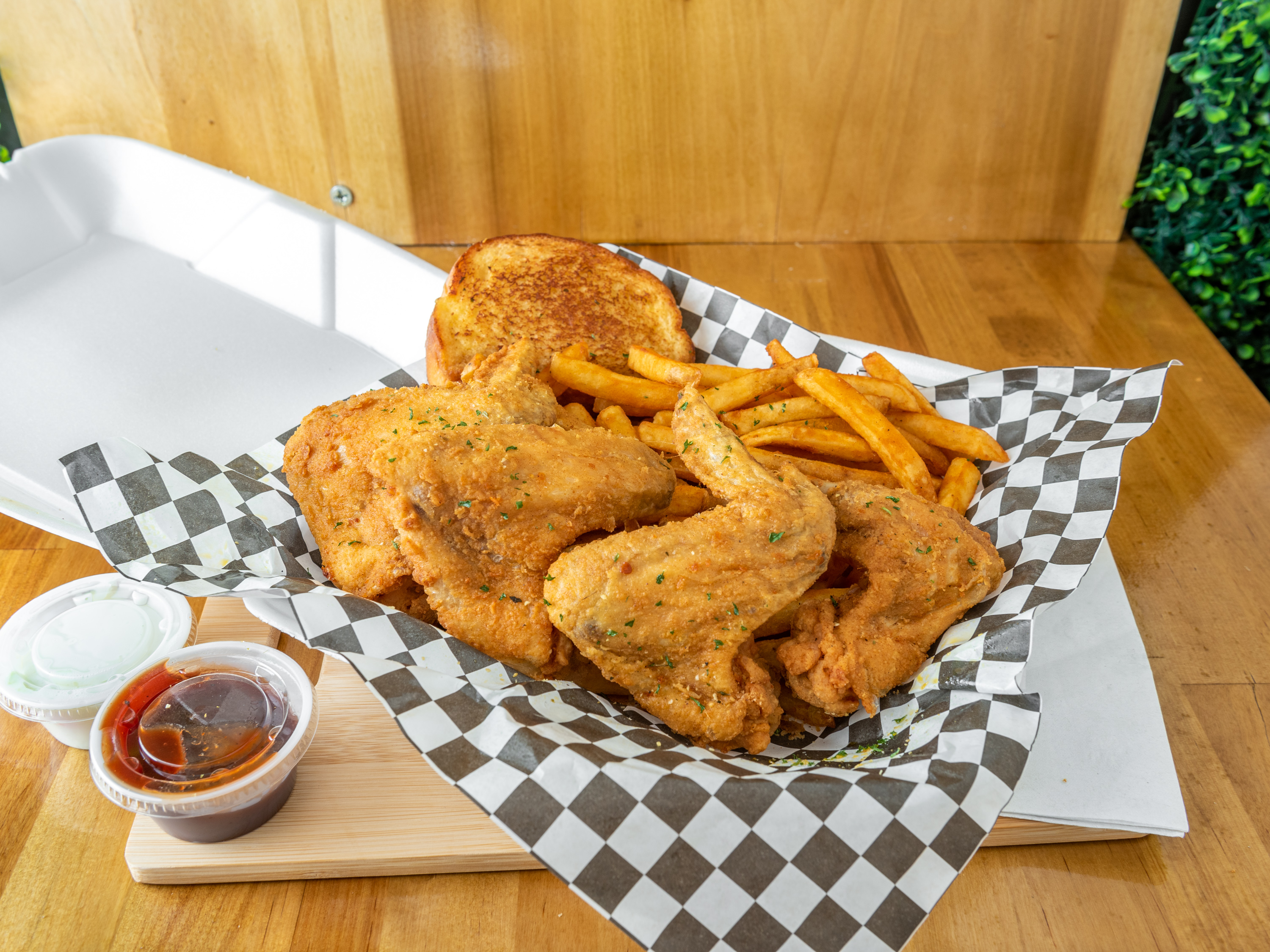 Order 6 Piece Chicken Wings with Fries food online from K The Restaurant store, Glenwood on bringmethat.com