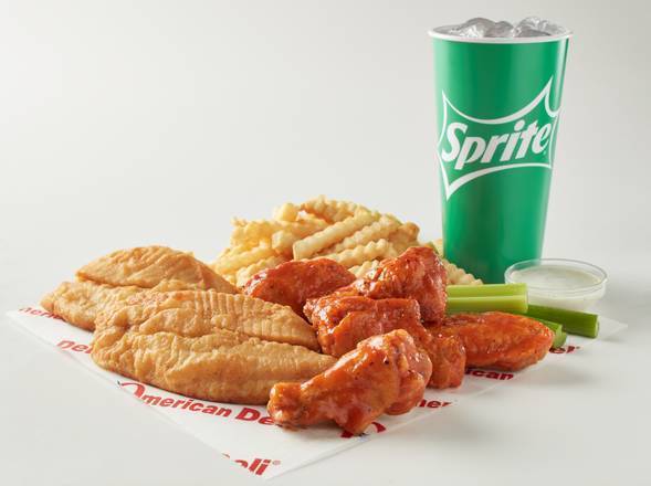 Order Fish Combo (5 pcs Wings and Drink) food online from American Deli store, Sylacauga on bringmethat.com