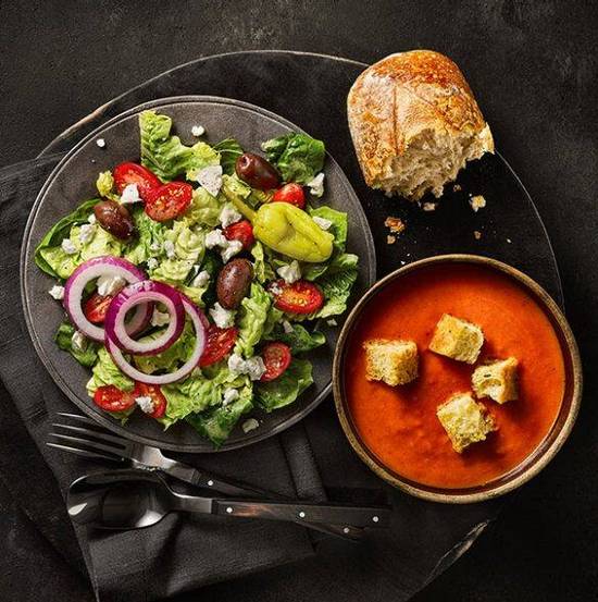 Order Greek Salad & Creamy Tomato Soup food online from Panera store, Westchester on bringmethat.com