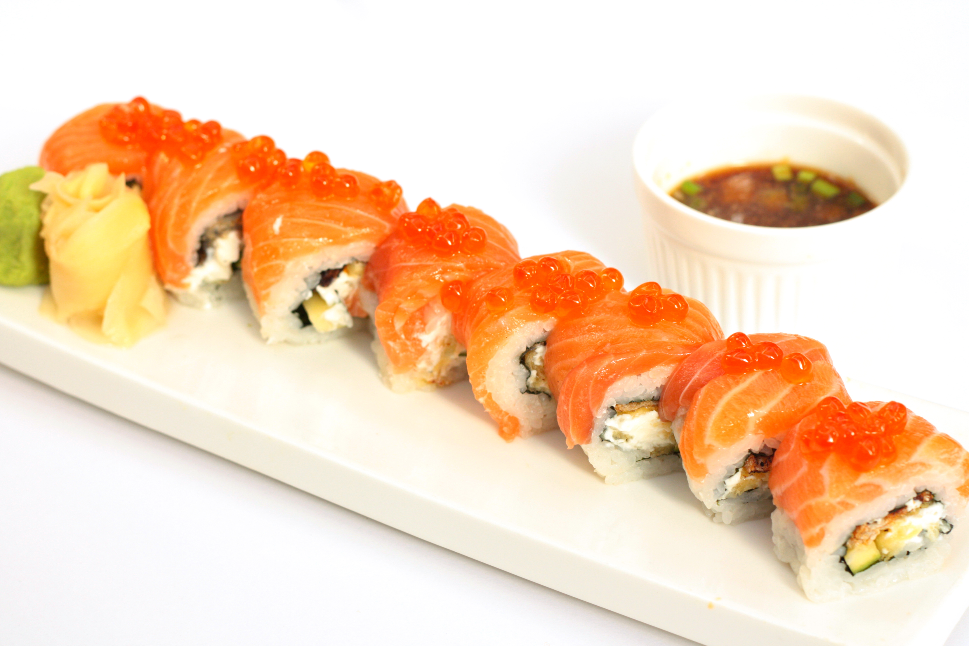 Order H6. Salmon Family Roll food online from Kuishibo store, San Francisco on bringmethat.com