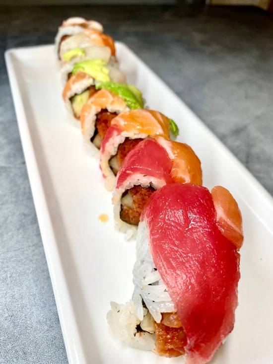 Order Rainbow on Spicy Tuna Roll food online from J Sushi store, Corona on bringmethat.com