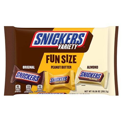 Order Snickers Original, Peanut Butter & Almond Fun Size Halloween Chocolate Candy Bars - 10.36 oz food online from Walgreens store, Providence on bringmethat.com