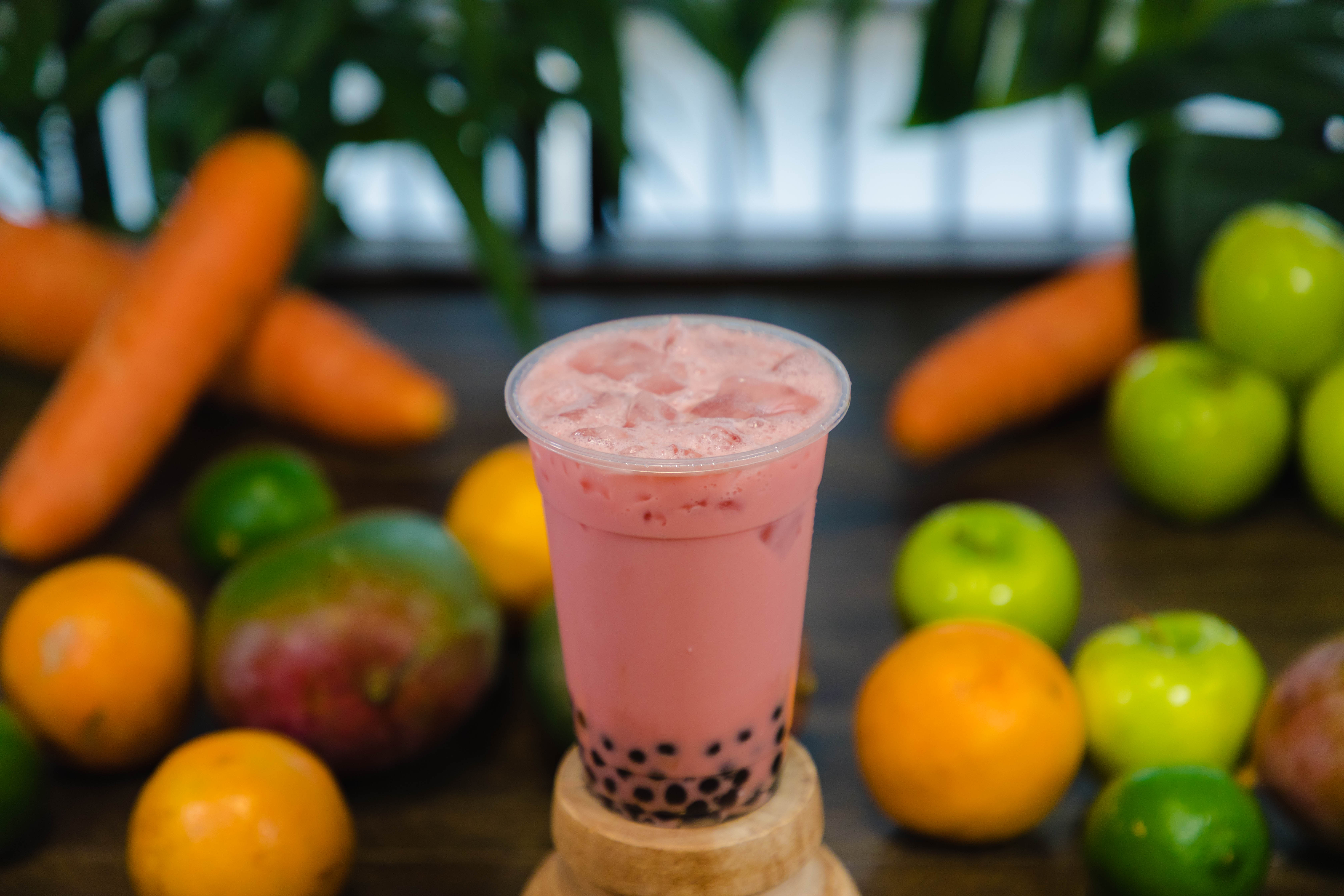 Order Strawberry Milk Tea food online from Chin Brothers Restaurant store, Indianapolis on bringmethat.com