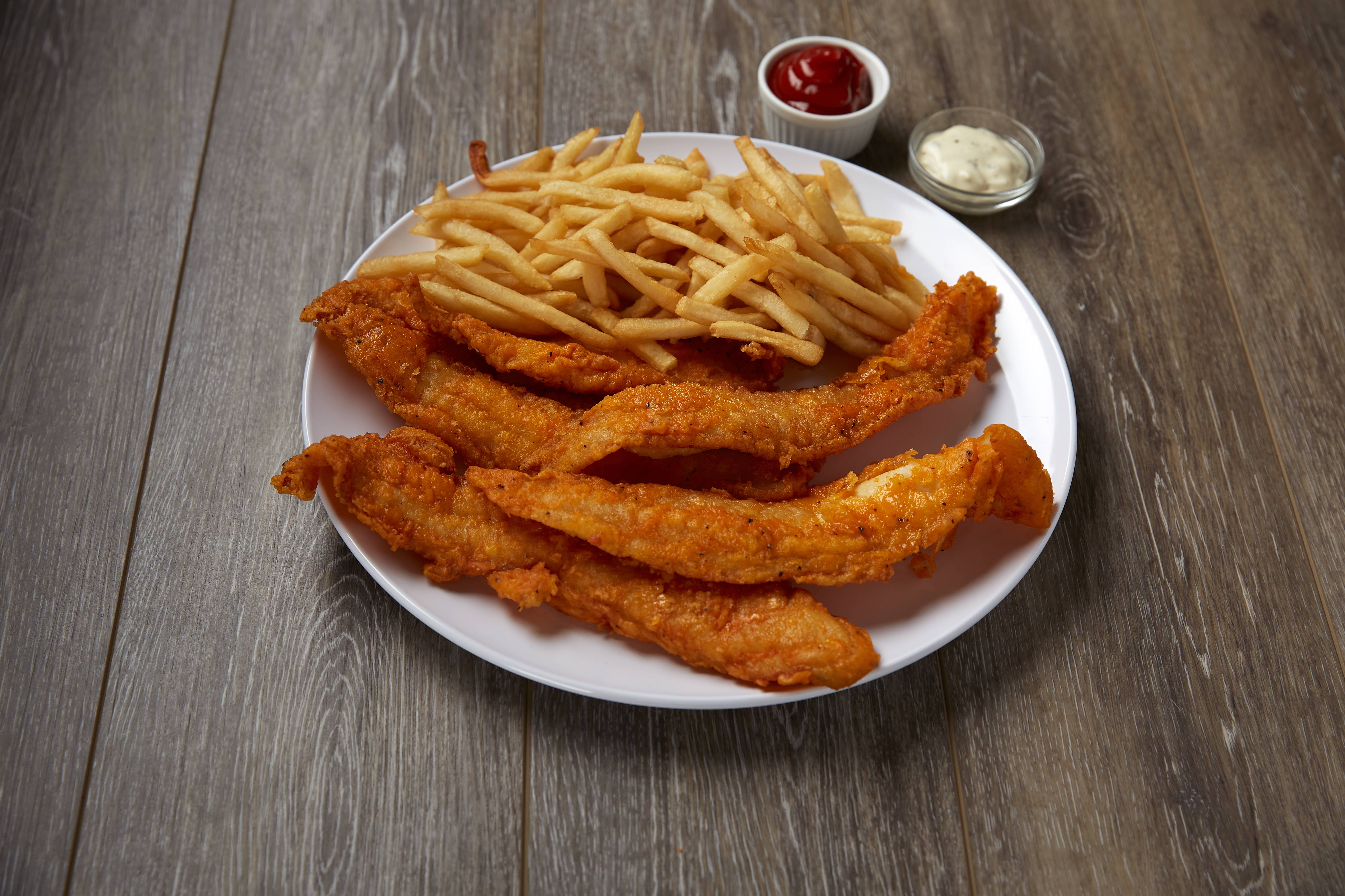Order 5 Piece Whiting Fish with French Fries and Soda food online from Chucky Chicken store, Franklin Township on bringmethat.com