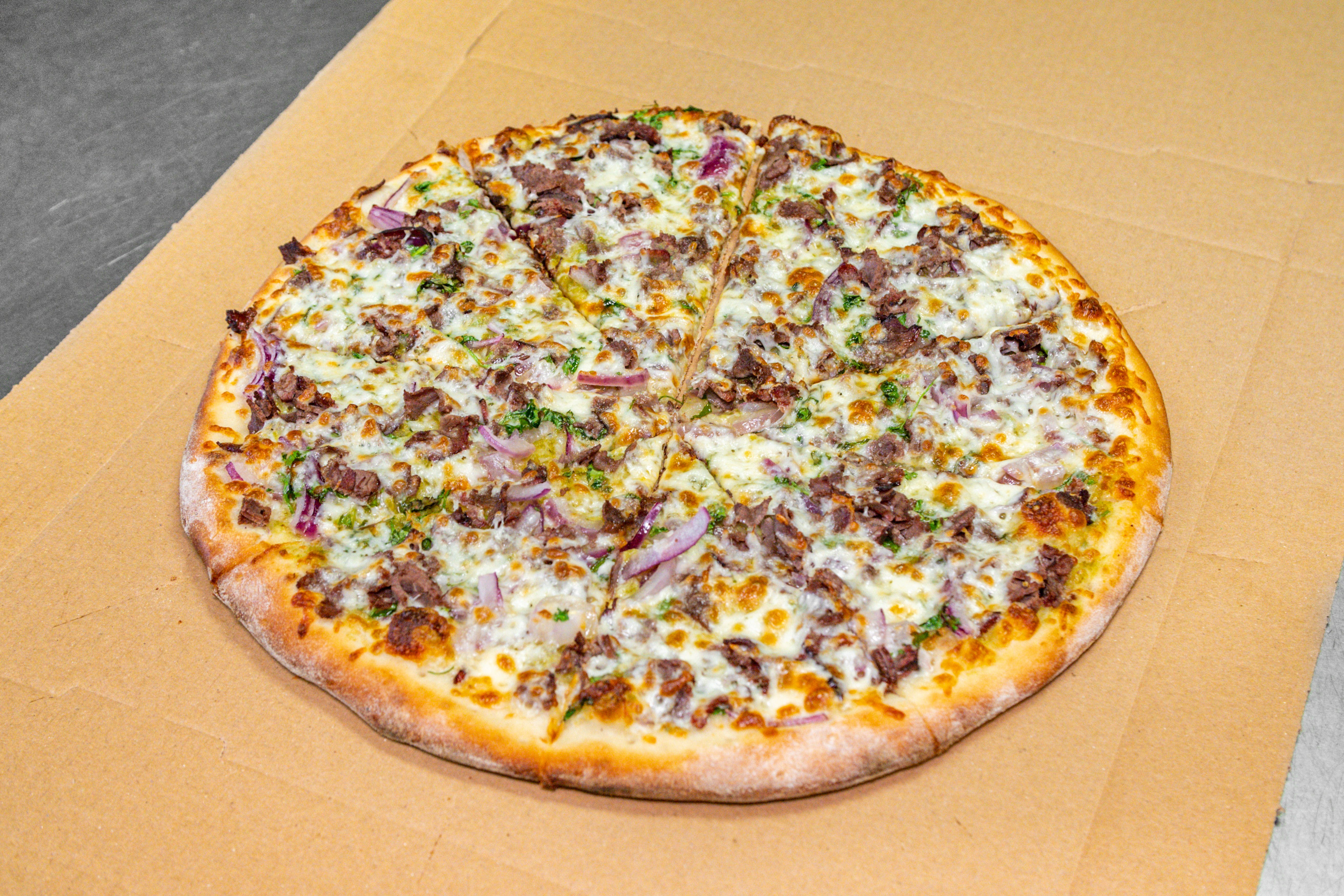 Order Carne Asada Pizza - Large 14'' food online from Venice Pizzeria store, Santa Clarita on bringmethat.com