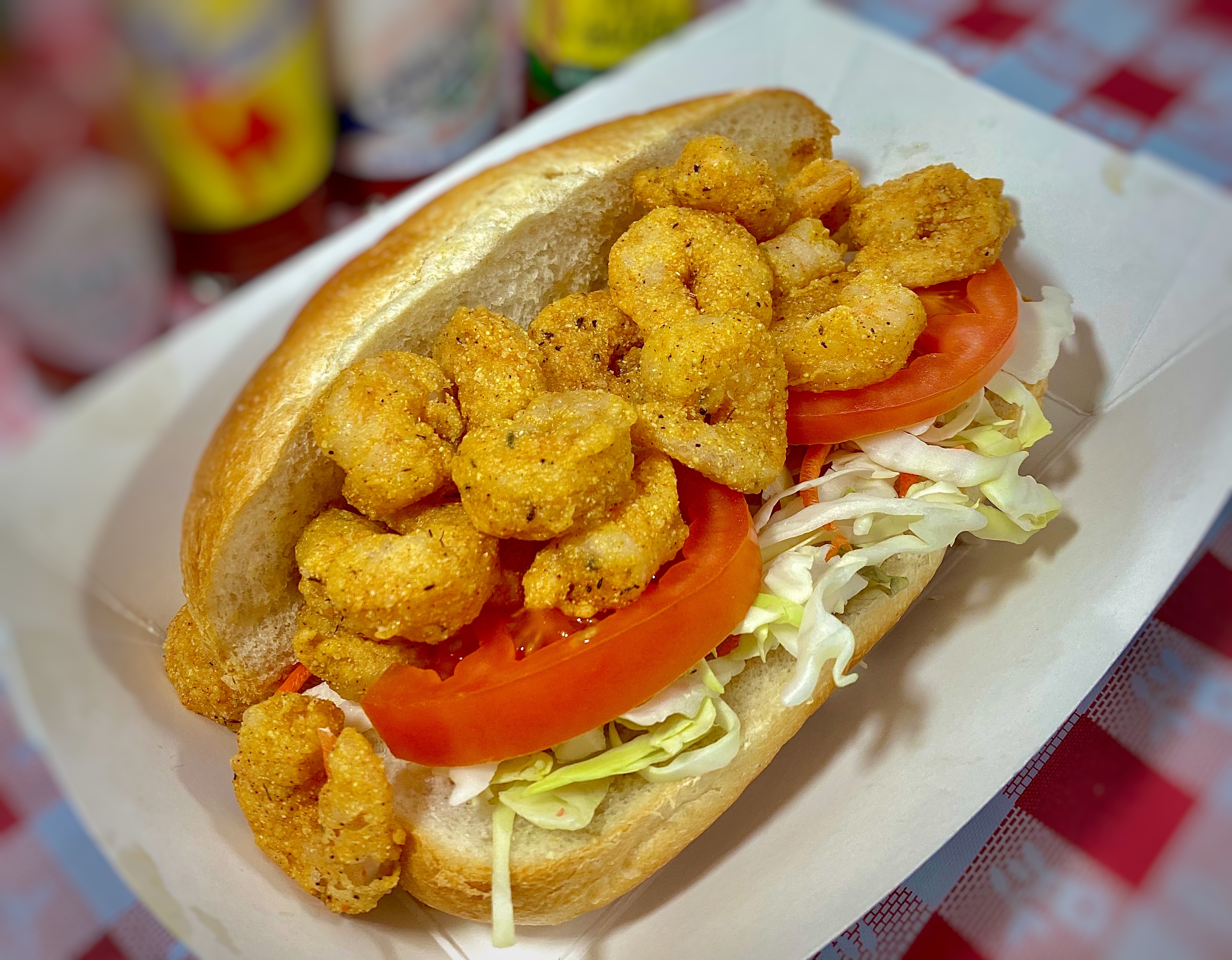 Order Fried Shrimp Po’Boy food online from The Gumbo Pot store, San Diego on bringmethat.com