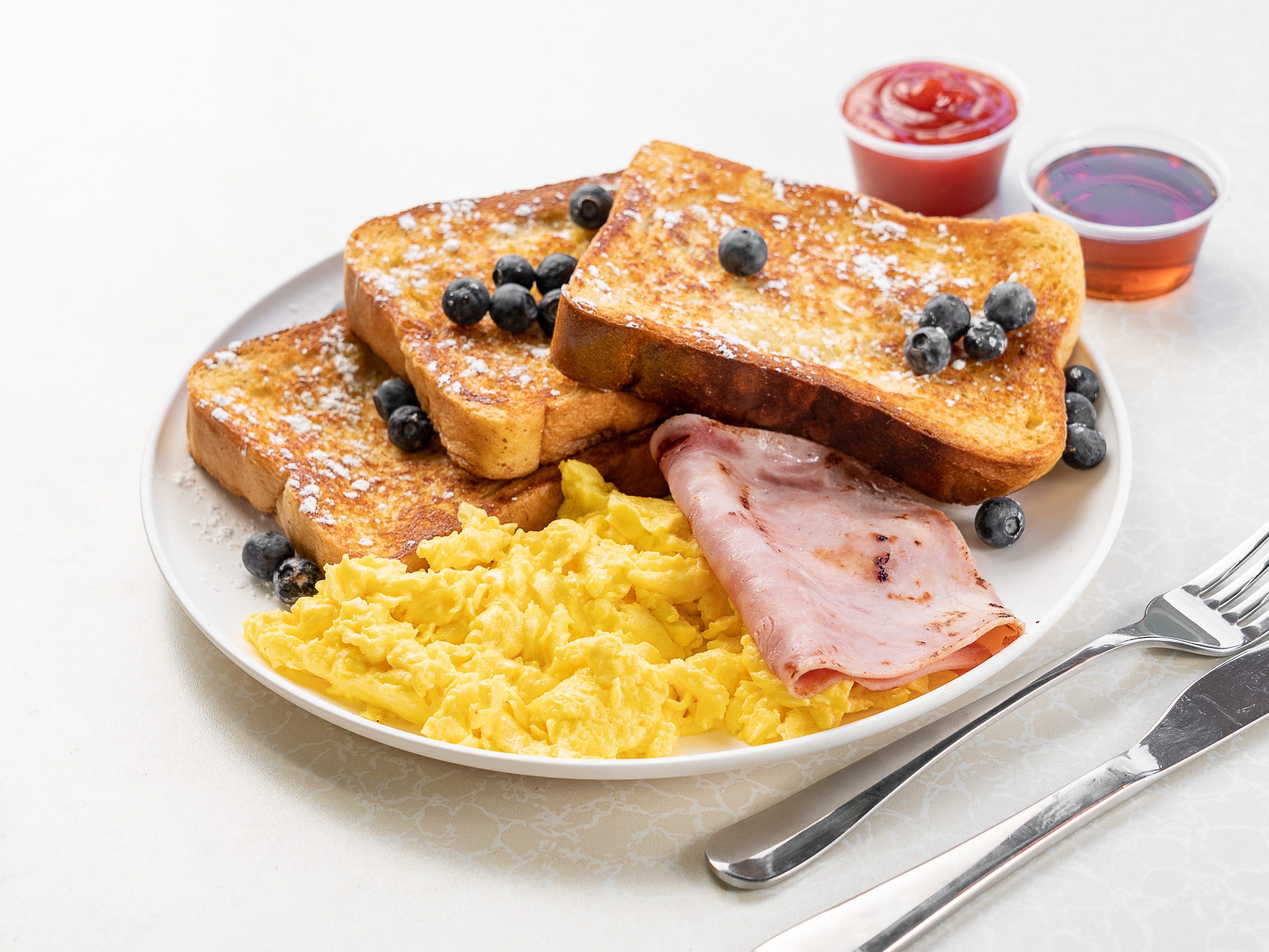 Order #7 French Toast, Eggs, and Breakfast Meat food online from 270 Deli NY store, Hempstead on bringmethat.com