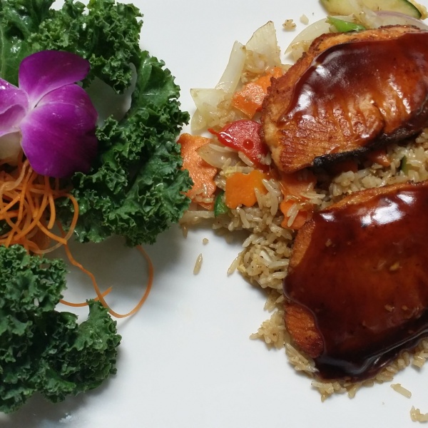Order Grilled Salmon with Hibachi Fried Rice food online from Yan Asian Restaurant store, Rutherford on bringmethat.com